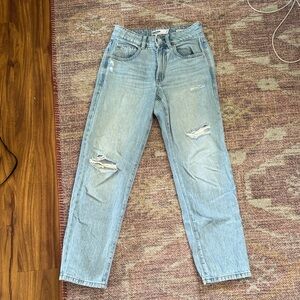 Garage Light Blue Ripped Straight Leg Jeans